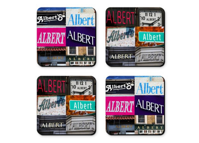 Personalized Coasters featuring the name ALBERT in photos of signs - Set of 4 