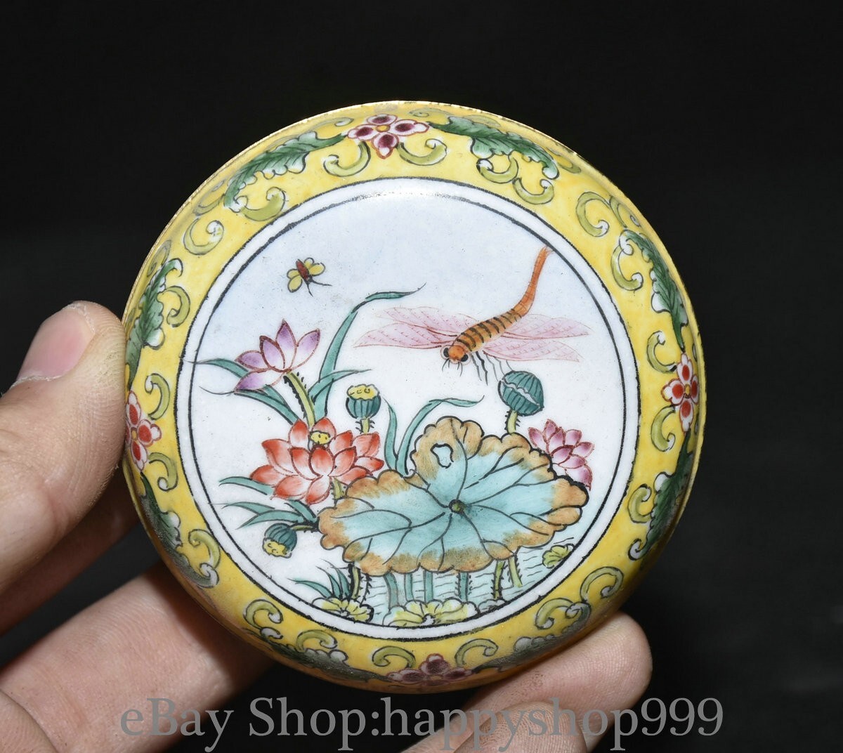 3 Inch Chinese Qianlong Mark Cloisonne Enamel Porcelain Lotus Fish Jewelry Box for Exquisite Storage