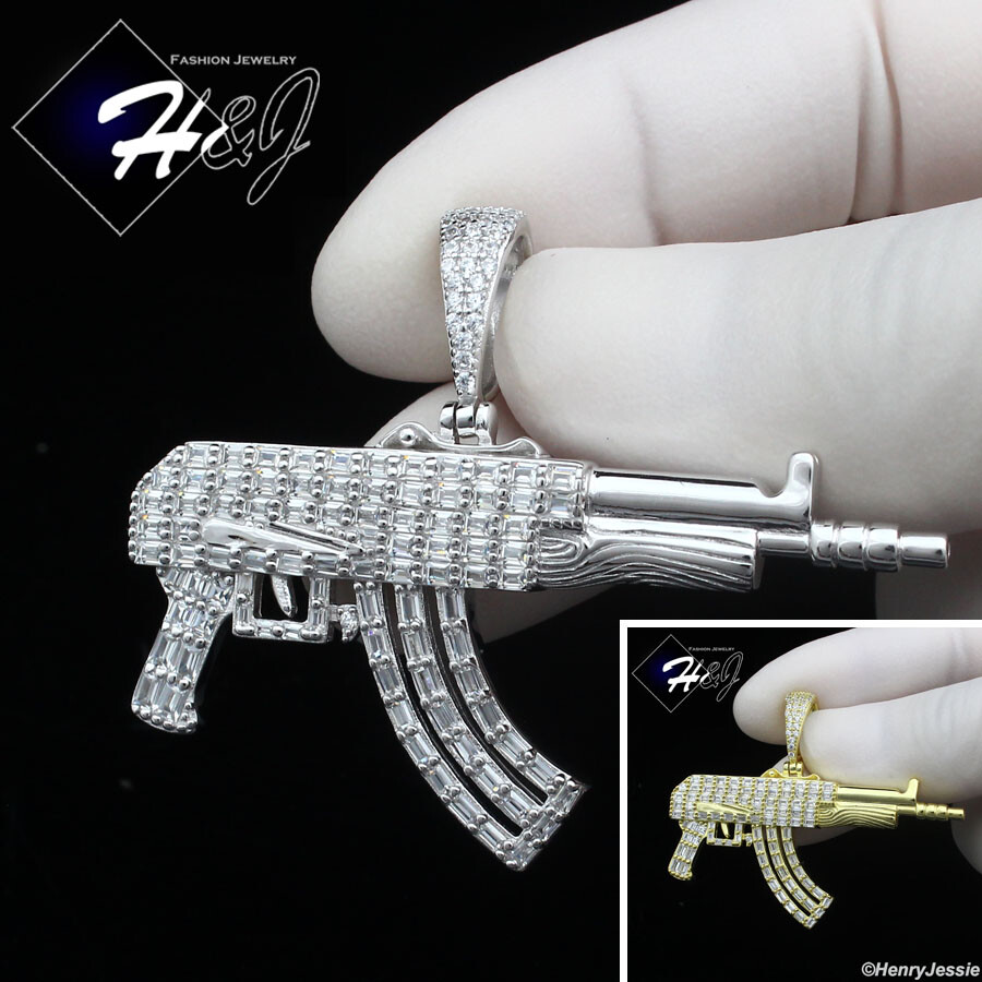 925 STERLING SILVER ICY CZ GOLD PLATED/SILVER 3D 