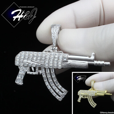 925 STERLING SILVER ICY CZ GOLD PLATED/SILVER 3D 