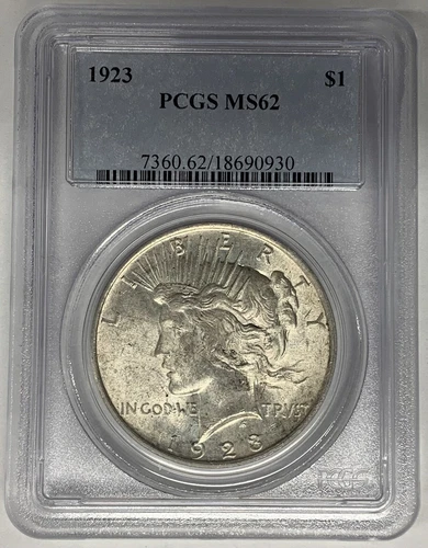 1923 Peace Silver Dollar Coin PCGS MS 62 (49) M
