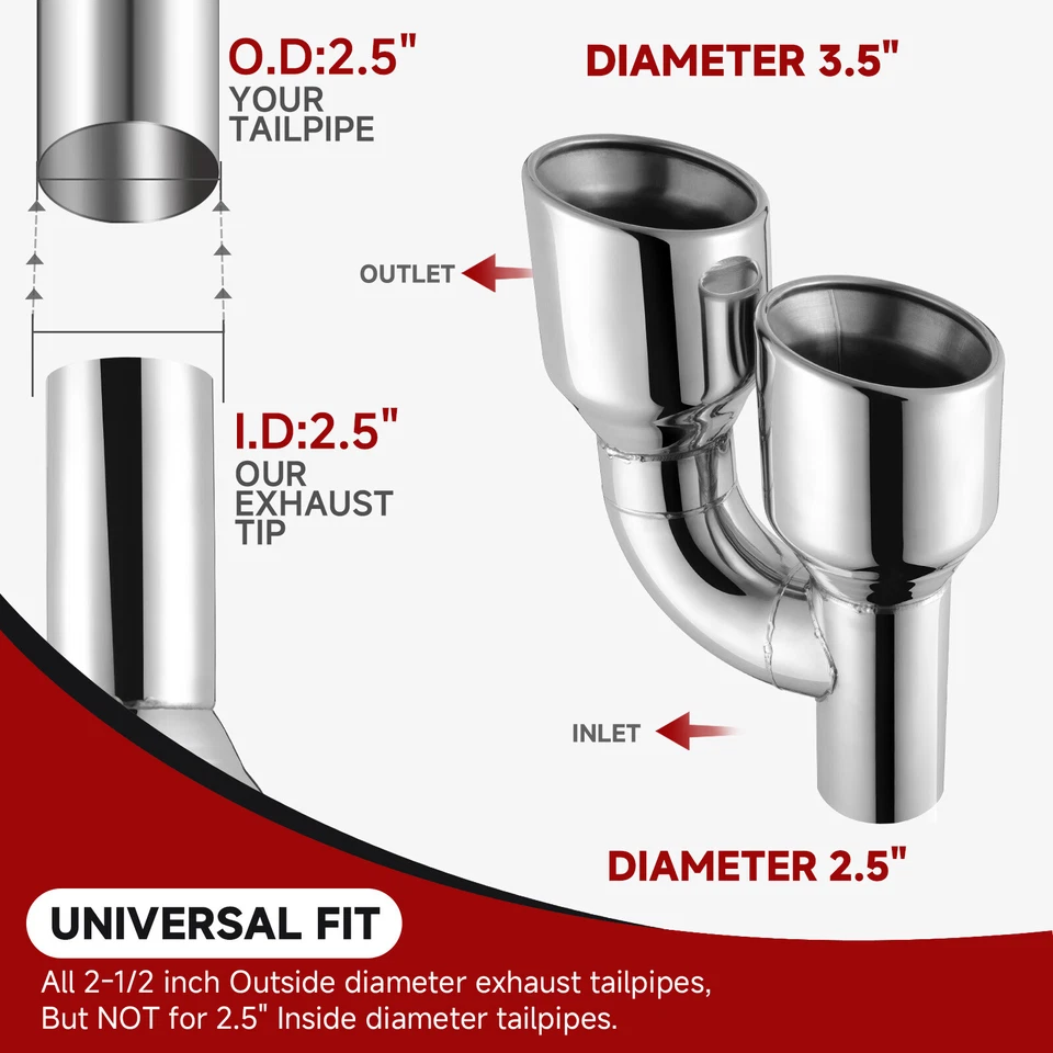 2X For Volkswagen Beetle Turbo S 2.5" In 4" Out Double Wall Dual Exhaust Tips - Image 3 of 4