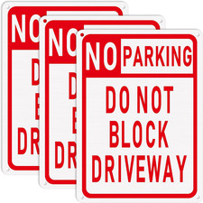 3 Pcs No Parking Sign Do Not Block Driveway Sign 10 x 14 Inches Aluminum Red