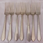 VINTAGE LUNT STERLING SILVER PAT1921 SET OF 7 DINNER FORKS - 7" LONG