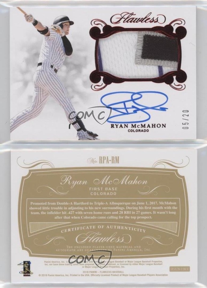 2018 Panini Flawless Rookie Patch Ruby 5/20 Ryan McMahon #RPA-RM Patch ...