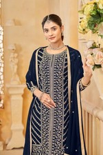 Navy Blue Faux Georgette Heavy Work Sharara Suit for Women  Reception  Festive