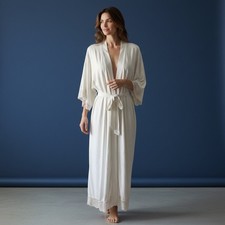 Natori ivory full-length bridal robe with romantic lace trim