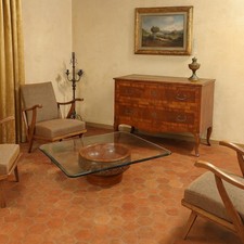 Tavolino da Centro Antico Base in Terracotta Vetro Italia XX Secolo Originale