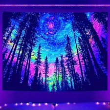 Large UV Colorful Galaxy Forest Tapestry Wall Hanging Fluorescent Backdrop Cover