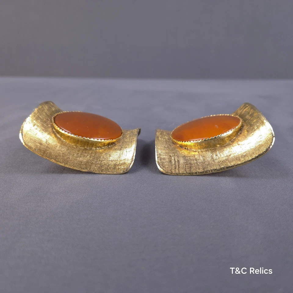 Pinzas para zapatos Musi vintage ámbar lucite cepillado tono dorado mediados de siglo modernas Foto 4 de 4