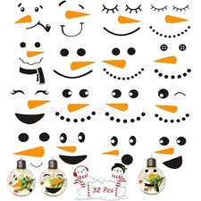 Cute Snowman Face Stickers 32pcs Small Snowman Wall Decals Vinyl Snowman Face...