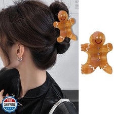 Christmas Hair Claw Clips for Women, Brown Gingerbread Man Design