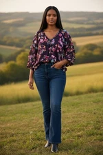 Cato Purple Sheer Slv 4X Floral Tunic Blouse Feminine Cottage Romantic SZ 26/28