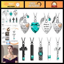 9 Pcs Heart Cross Urn Necklace for Ashes - Cremation Jewelry, Stainless Steel, C