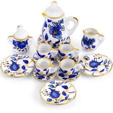 Sumind 15 Pieces Miniature Porcelain Tea Cup Set Kitchen Small, Blue