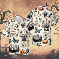 Goth Halloween Hawaiian Shirt, Spooky Ouija, Gothic Halloween Button Shirt, Cree