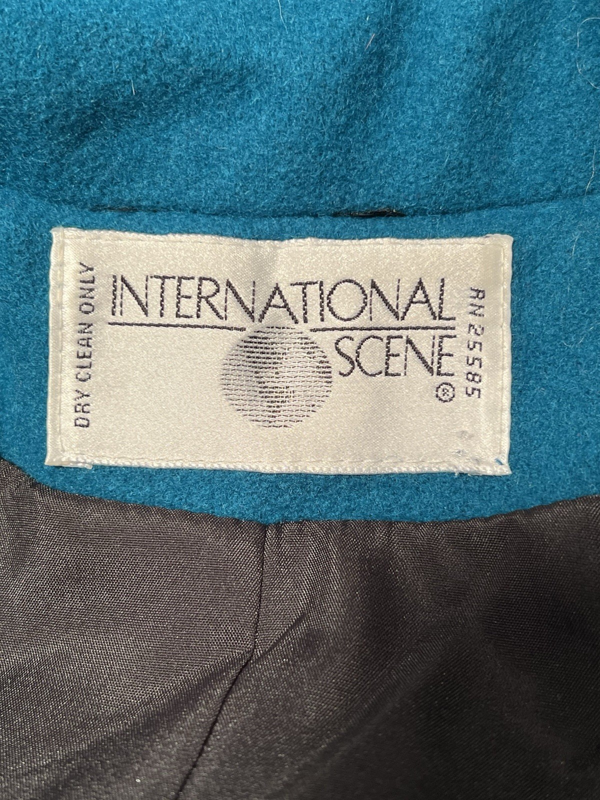 Vintage International Scene Teal Double Breasted Wool Trench Coat Size 11 / 12