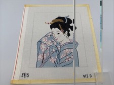 Hand-Painted Needlepoint Canvas Geisha Girl Japanese 18 Ct Mesh