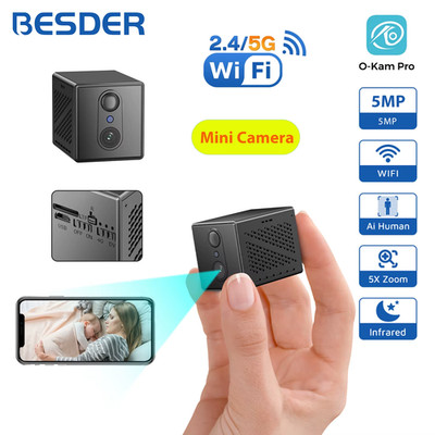 5MP Mini Wifi Camera Built-in 2400mAh Rechargeable Battery Indoor Human Detect 5