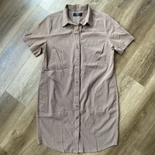 Brass Clothing Button Down Shirt Dress Sz M Brown Short Sleeve Pockets Casual