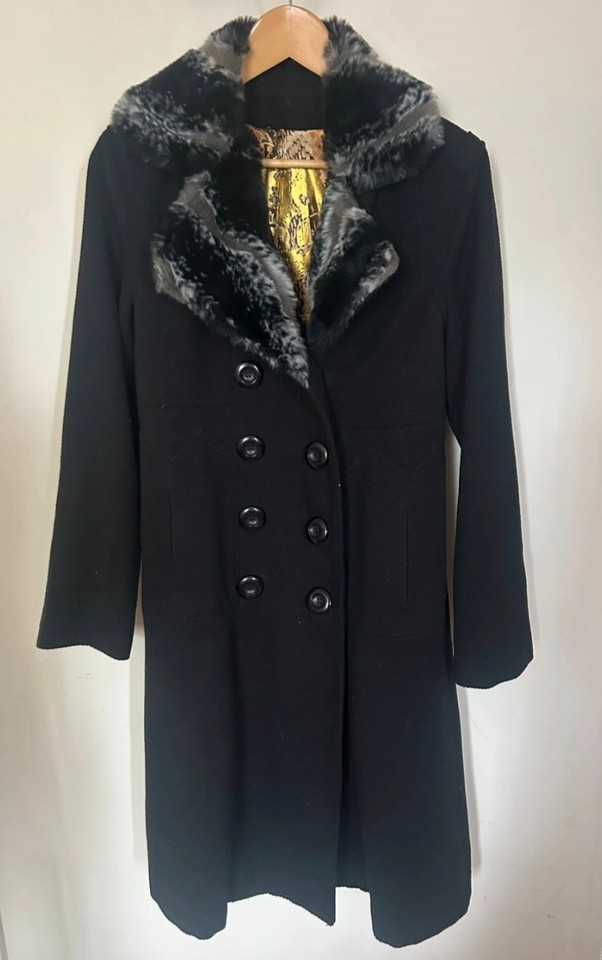 ALFBR Women's Black Quilted Mid-Length Coat w/ Faux Fur Trim Size 3