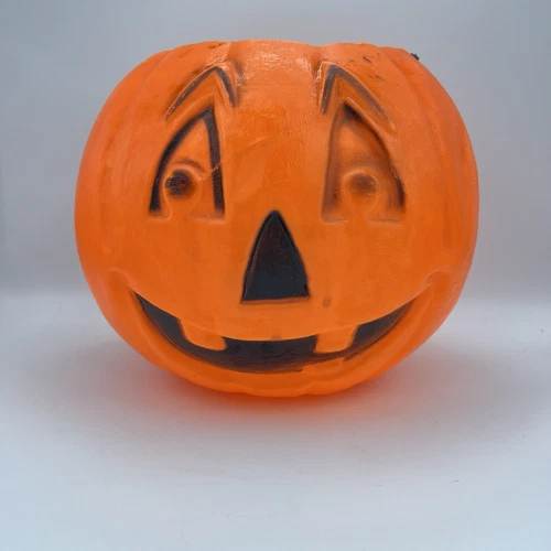 Vintage Blow Mold Plastic Jack-O-Lantern Halloween Pumpkin Pail Candy Bucket 8”
