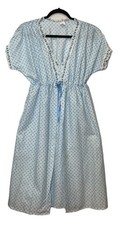 Vintage Blue Calico Ditsy Floral Nightgown  Robe Set Size M Cottagecore Lace