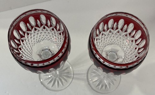 Vtg Pair of Waterford Crystal Clarendon Ruby Red Cut to Clear Wine Hock Glasses - Picture 4 of 7