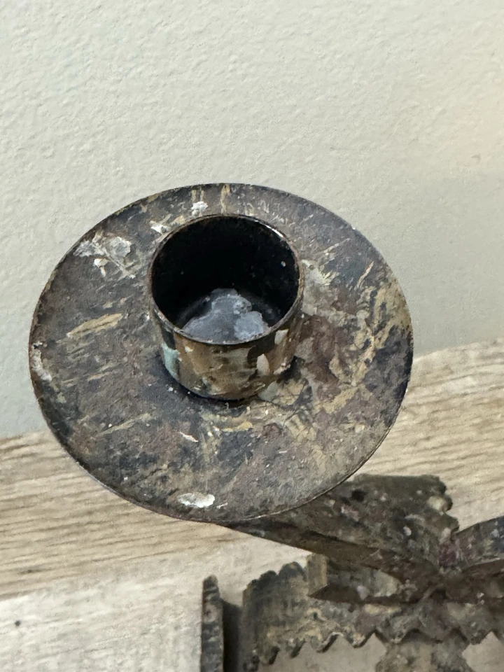 Vintage Metal Candleholder Medieval Spanish Decor Black Brown Gold Candles - Image 4 of 4