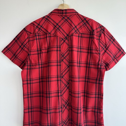 GUESS Check Short Sleeve Shirt Mens Size XXL Red Checked Plaid Button Up Top 2XL - Picture 8 of 8