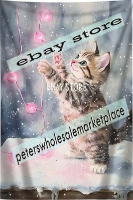Tapestry Cute Festive Cat Art pink sparkle theme 39X59 in
