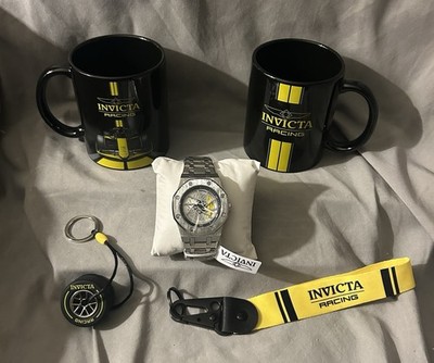Men s Invicta Speedway Rim Watch #69487 Bundle - Coffee Mugs, Keychain, Bag Tag