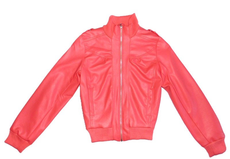 NWT GIRLS 12-14 BEAUTIFUL CORAL Spring & Fall Leather Look BOMBER JACKET