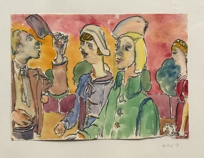 Manfred Pahl 1900-1994 original signiertes Aquarell Gemälde Damenpromenade