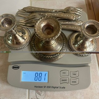 Portacandele e forchetta pesati argento sterling A800 vintage lotto 881 grammi