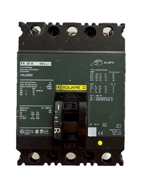 SQUARE D I-LINE FA CIRCUIT BREAKER FAL34020 20AMP 480VOLT 3POLE