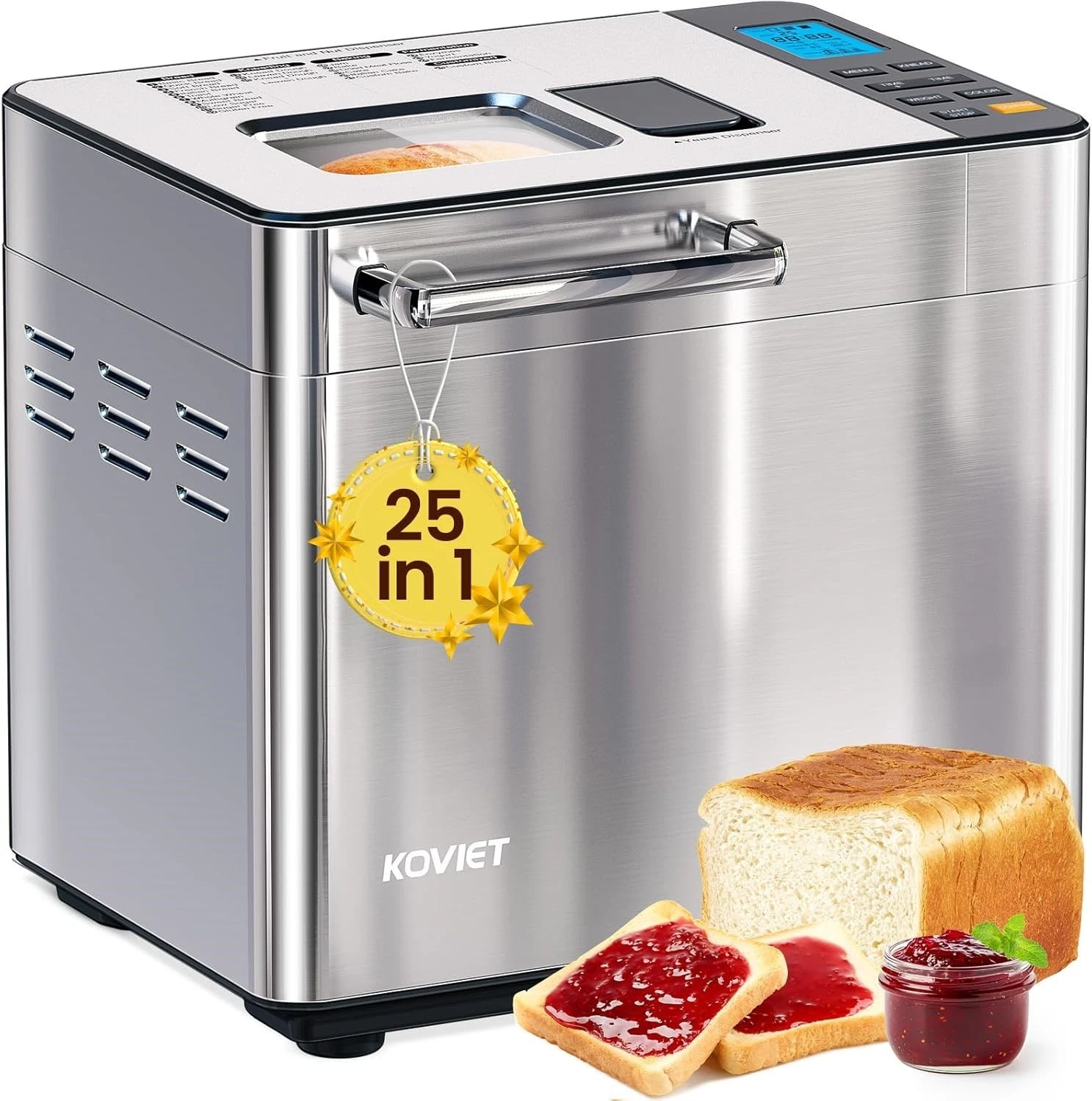 25-in-1 2LB Stainless Steel Breadmaker w/Dual Ingredient Dispensers Silver