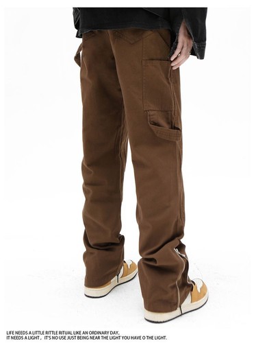 Brown micro-flared zipper jeans men's winter trendy loose casual pants - Picture 13 of 17