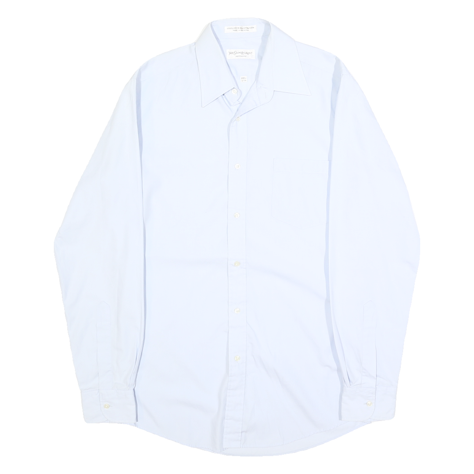 Camicia uomo YVES SAINT LAURENT blu tinta unita S misto cotone classico colletto a punta