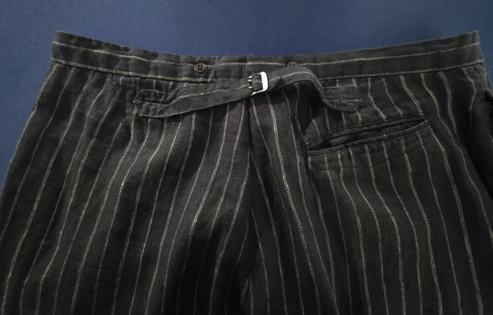 Vntg Polo Ralph Lauren Pants Mens 38x30 Navy Linen Pinstripe Button Fly Adjust - Image 2 of 4