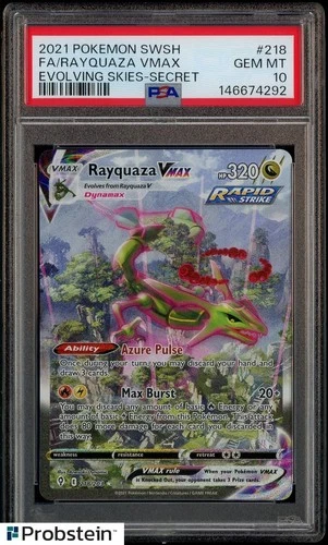 2021 Pokemon SWSH Evolving Skies #218 FA/Rayquaza VMAX Secret PSA 10 GEM MT