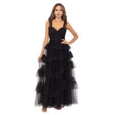 BETSY  ADAM Gigi Dress Black Tiered Tulle Ruffle Prom Gown NWT Size 10