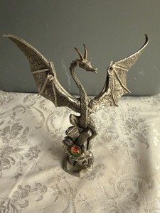 1992 Masterworks Fine Pewter DRAGON Sculpted Crystal Figurine | RARE |