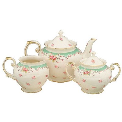 Gracie China  Vintage Green Rose Porcelain 11-Piece Tea Set