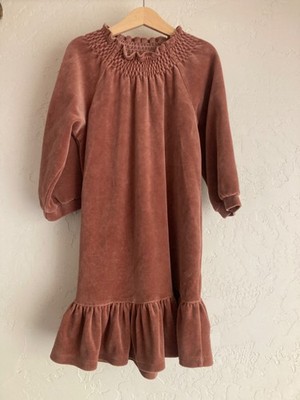 MAISONETTE Danish Scandinavian HutteliHut NOVA Velour Dress-Sz. 7  Rosewood