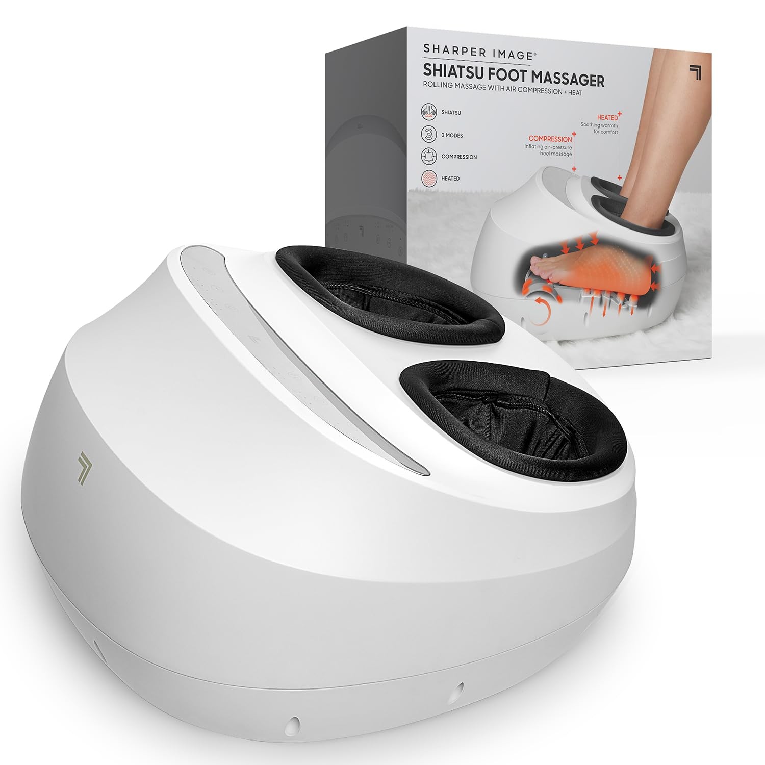 Masseur de pieds thermique eggshape blanc compact avec doublure amovible pour détente à la maison