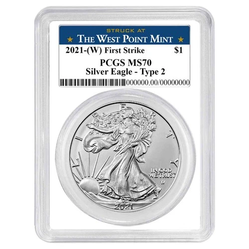 2021 (W) $1 Type 2 American Silver Eagle PCGS MS70 FS West Point Label White