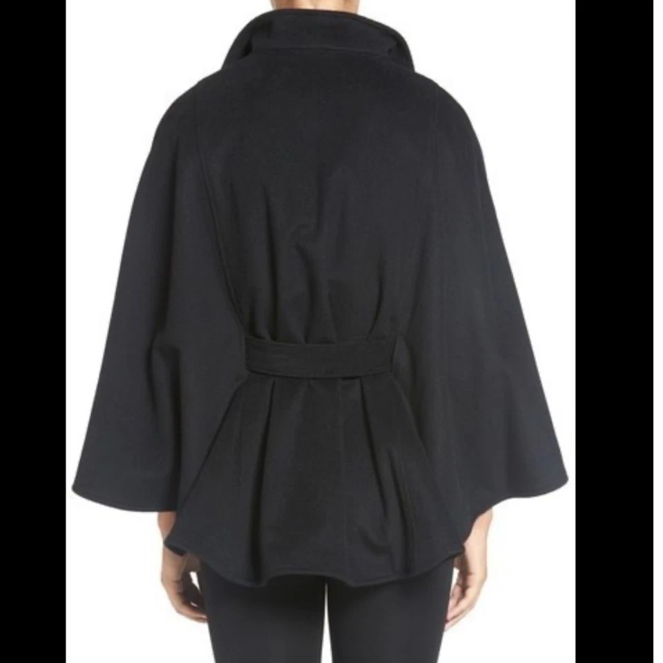 Abrigo Chaqueta Ellen Tracy Flecos Mezcla Lana Cinturón Capa Negro Poncho Occidental Pequeño Foto 3 de 4