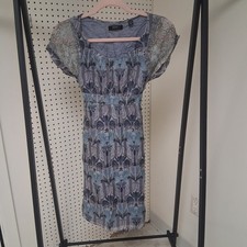 Esprit 100% Silk Boho Floral Dress Sheer Cap Sleeve Midi Artsy Print Sz 14