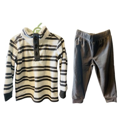 Carter's Toddler 2 Piece Striped Fleece Pullover & Pant Set Size 3T Grey White